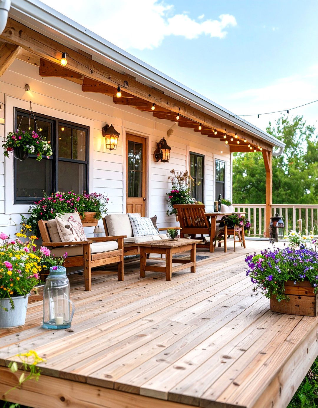 Rustic Mobile Home Deck with Natural Wood Elements - 20 Mobile Home Deck Ideas