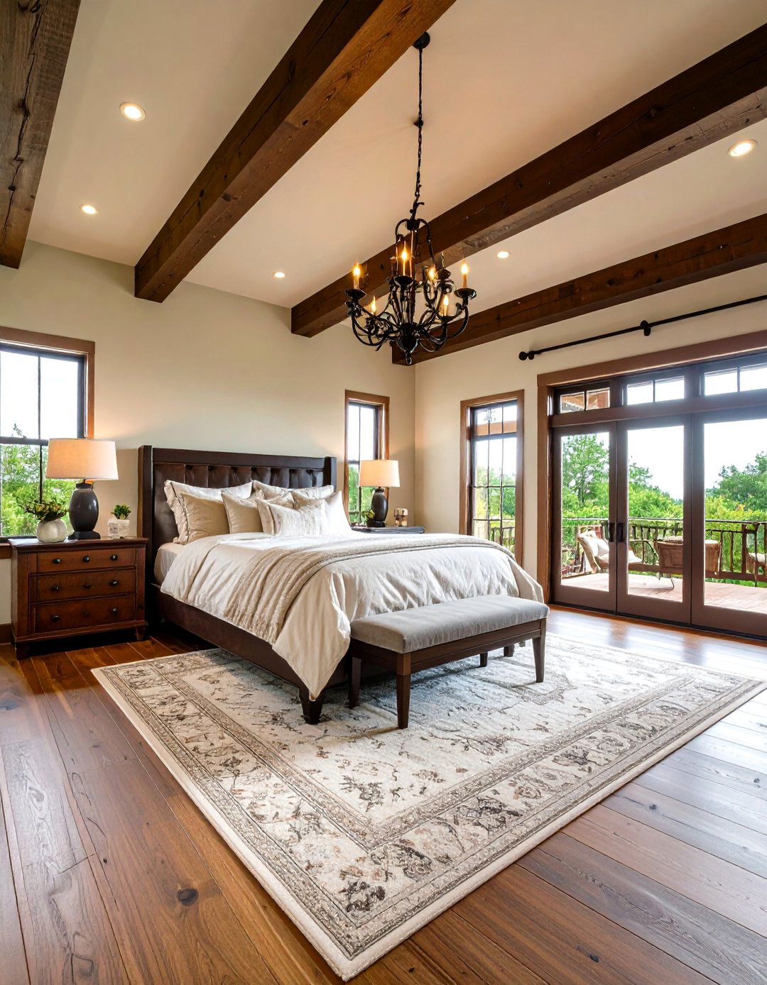 Rustic Modern Black Beams over Beige Plaster - 20 Black and Beige Bedroom Design Ideas