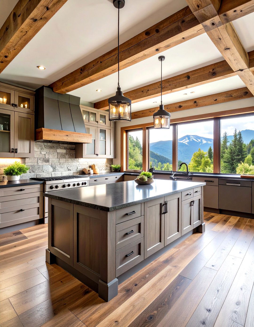 Rustic Mountain Gray Cabinets and Black Countertops Lodge Style - 20 Kitchen With Gray Cabinets And Black Countertops Ideas