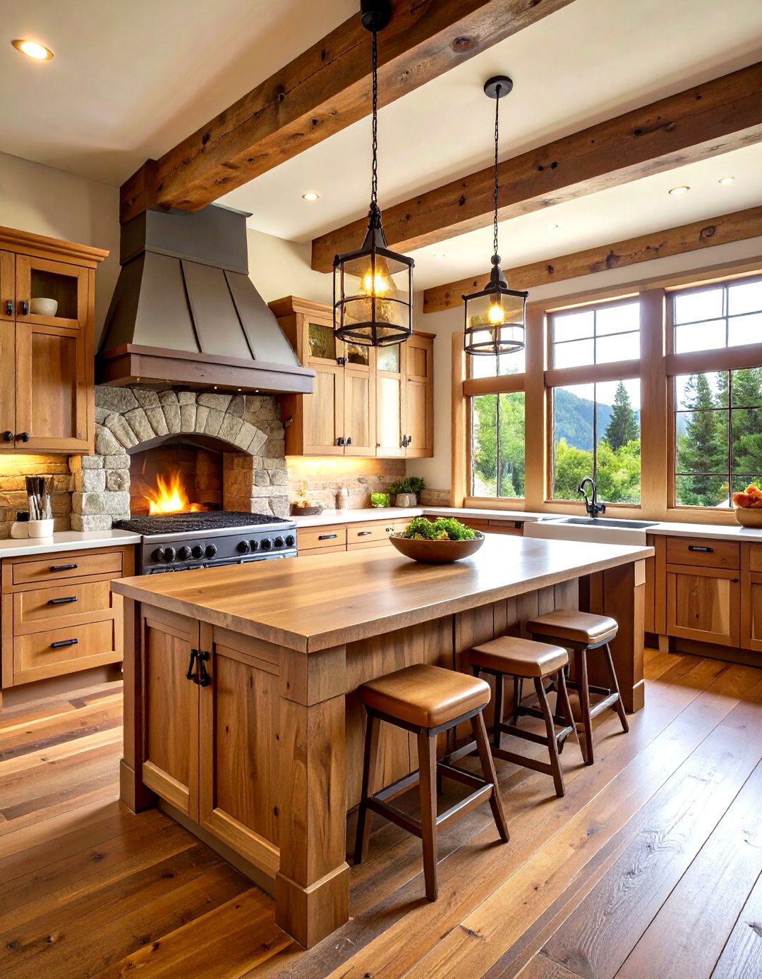 Rustic Mountain Lodge Kitchen with Butcher Block Countertops - 20 Kitchens With Butcher Block Countertops