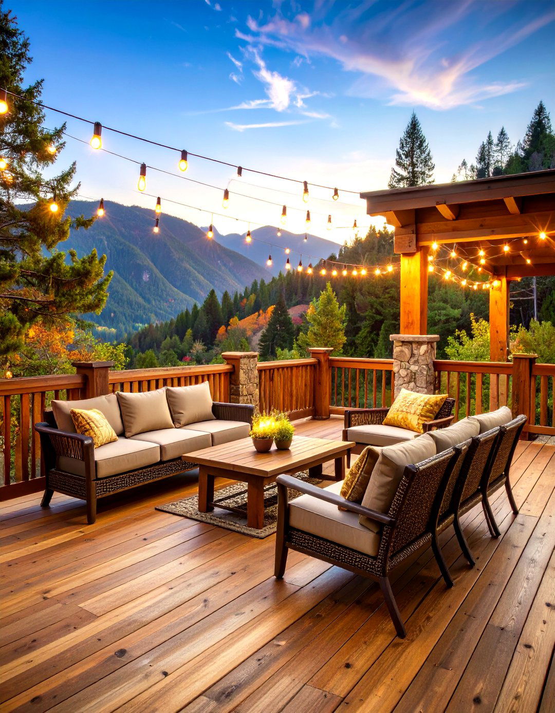 Rustic Mountain Patio Deck with Natural Materials - 20 Patio Deck Ideas