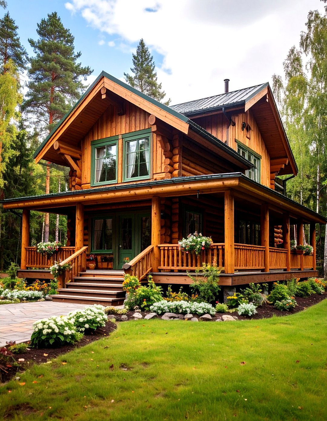Rustic Olive Green House Exterior with Log Cabin Features - 20 Olive Green House Exterior Ideas