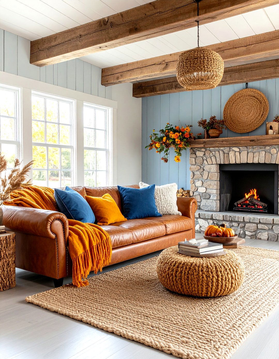 Rustic Orange and Blue Living Room - 20 orange and blue living room ideas