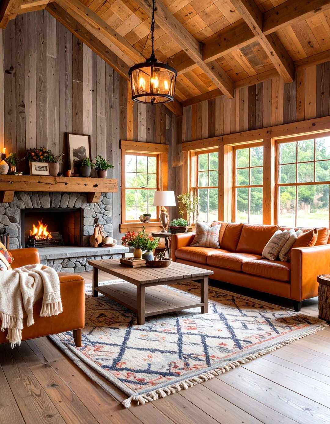 Rustic Orange and Grey Living Room with Reclaimed Wood - 20 Orange and Grey Living Room Ideas