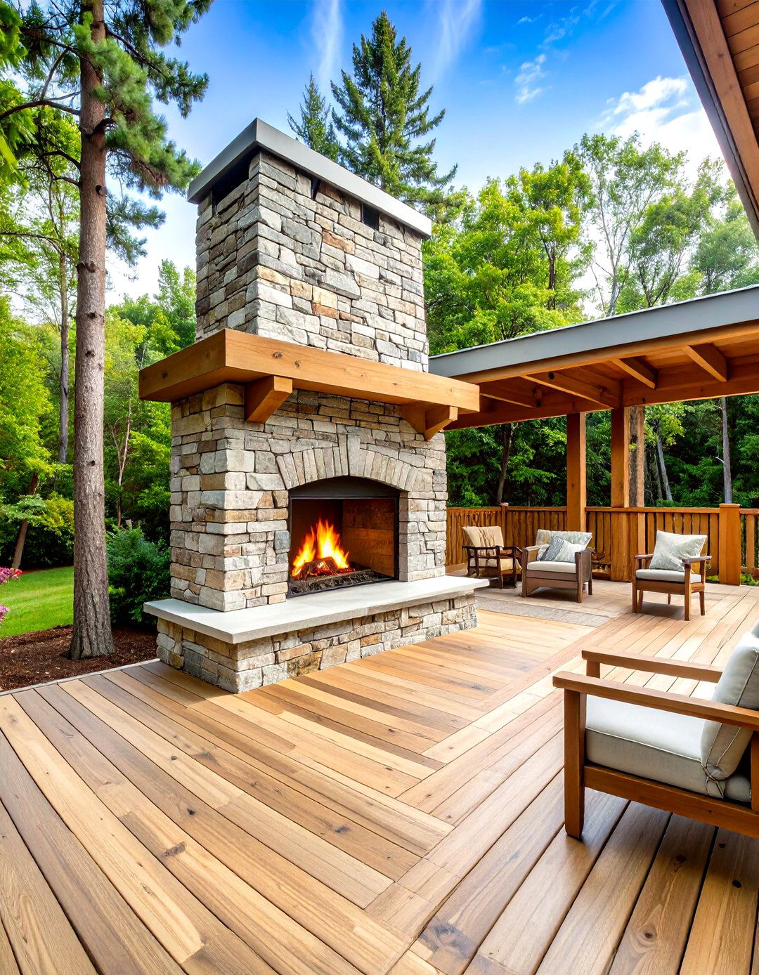 Rustic Outdoor Fireplace with Cedar Shake Accents - 20 Rustic Outdoor Fireplace Ideas