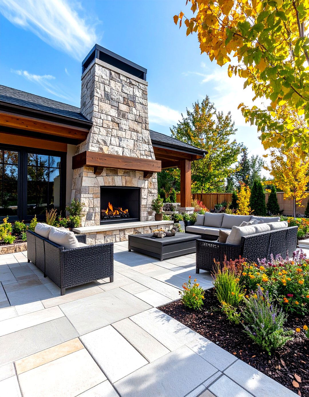 Rustic Outdoor Fireplace with Flagstone Patio Surround - 20 Rustic Outdoor Fireplace Ideas