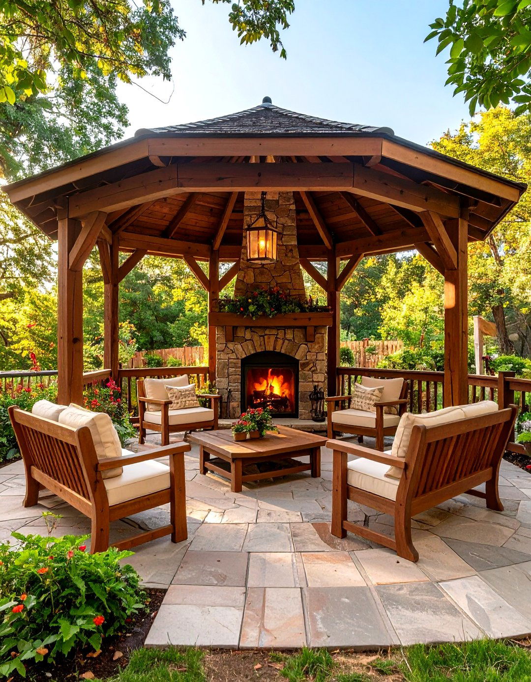 Rustic Outdoor Fireplace with Gazebo Integration - 20 Rustic Outdoor Fireplace Ideas