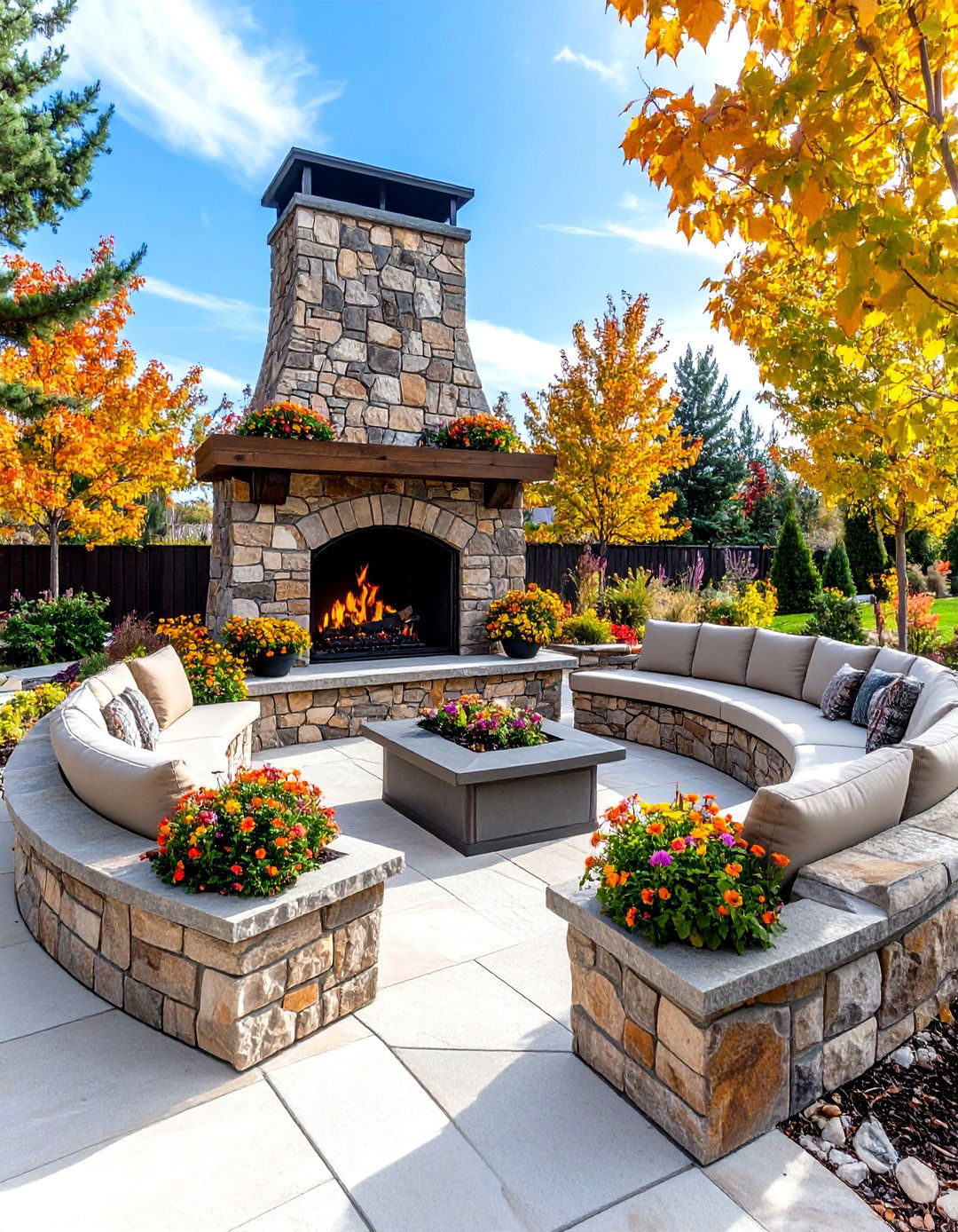 Rustic Outdoor Fireplace with Integrated Bench Seating - 20 Rustic Outdoor Fireplace Ideas