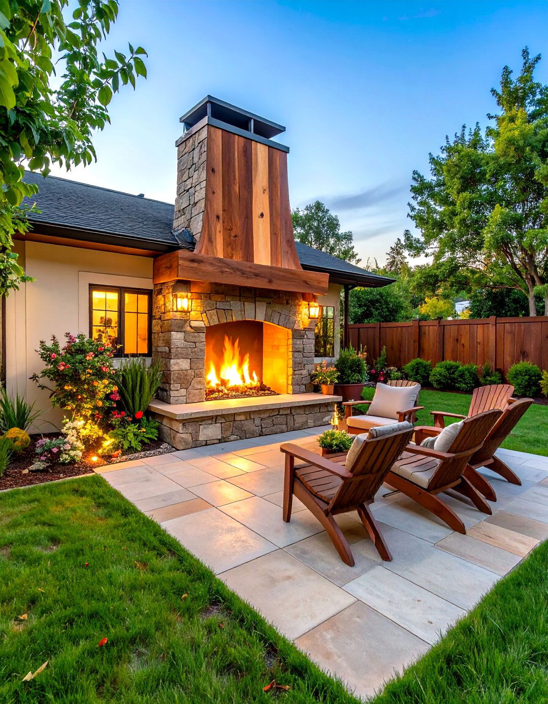 Rustic Outdoor Fireplace with Live Edge Wood Mantel - 20 Rustic Outdoor Fireplace Ideas
