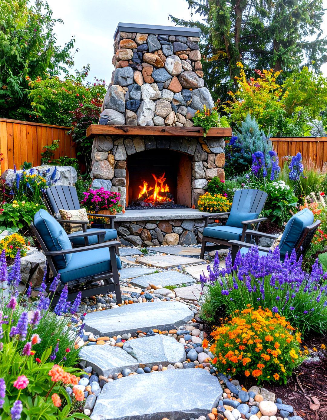 Rustic Outdoor Fireplace with Natural Rock Garden - 20 Rustic Outdoor Fireplace Ideas