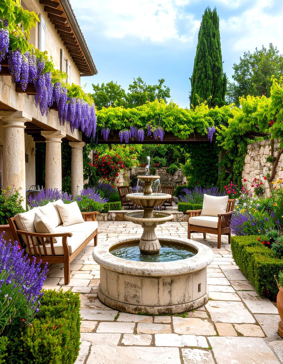 Rustic Patio French Country Limestone Terrace - 20 Rustic Patio Ideas
