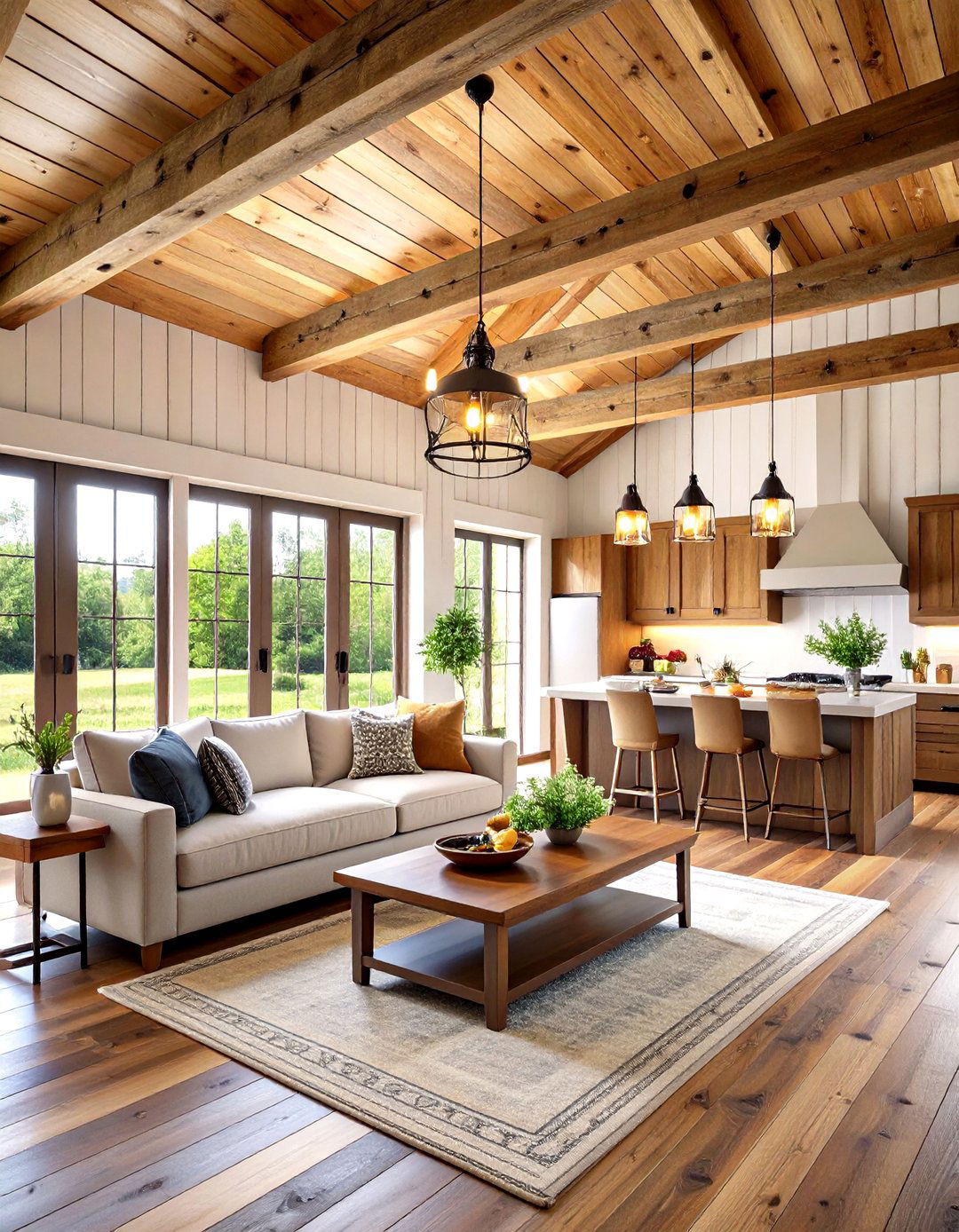 Rustic Pole Barn Farmhouse Living Space - 20 Pole Barn Interior Ideas