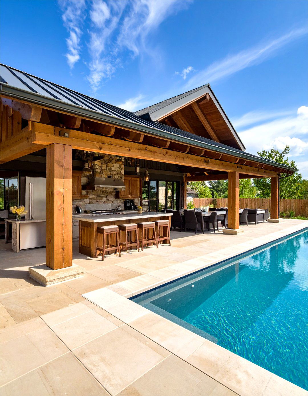Rustic Pool House Pavilion with Outdoor Kitchen - 20 Rustic Pool House Ideas