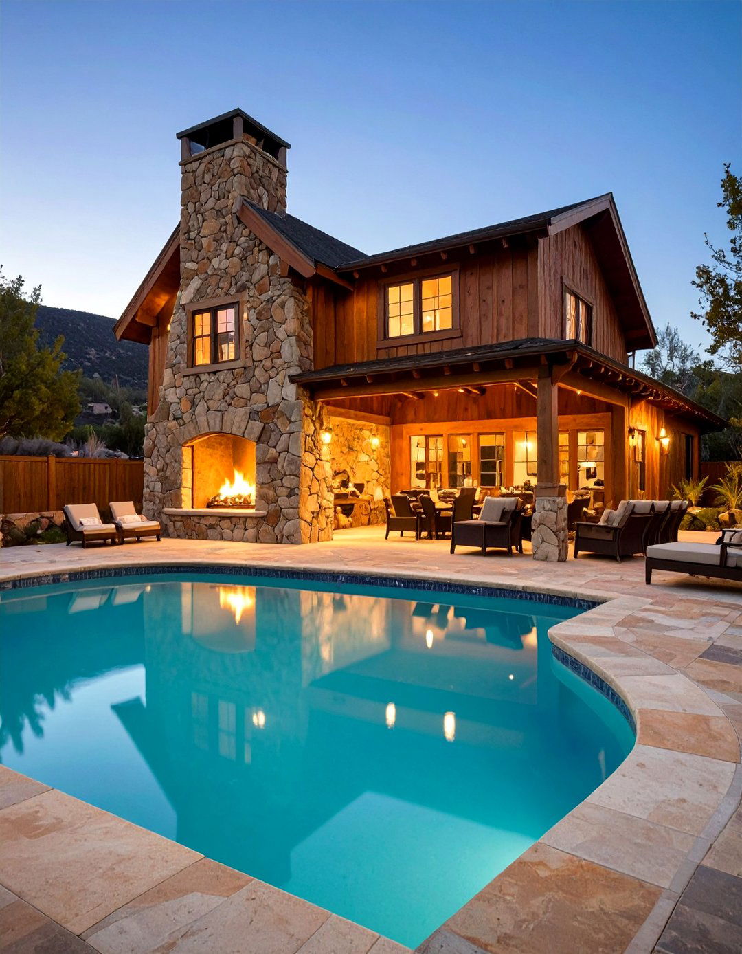 Rustic Pool House with Natural Stone Fireplace - 20 Rustic Pool House Ideas