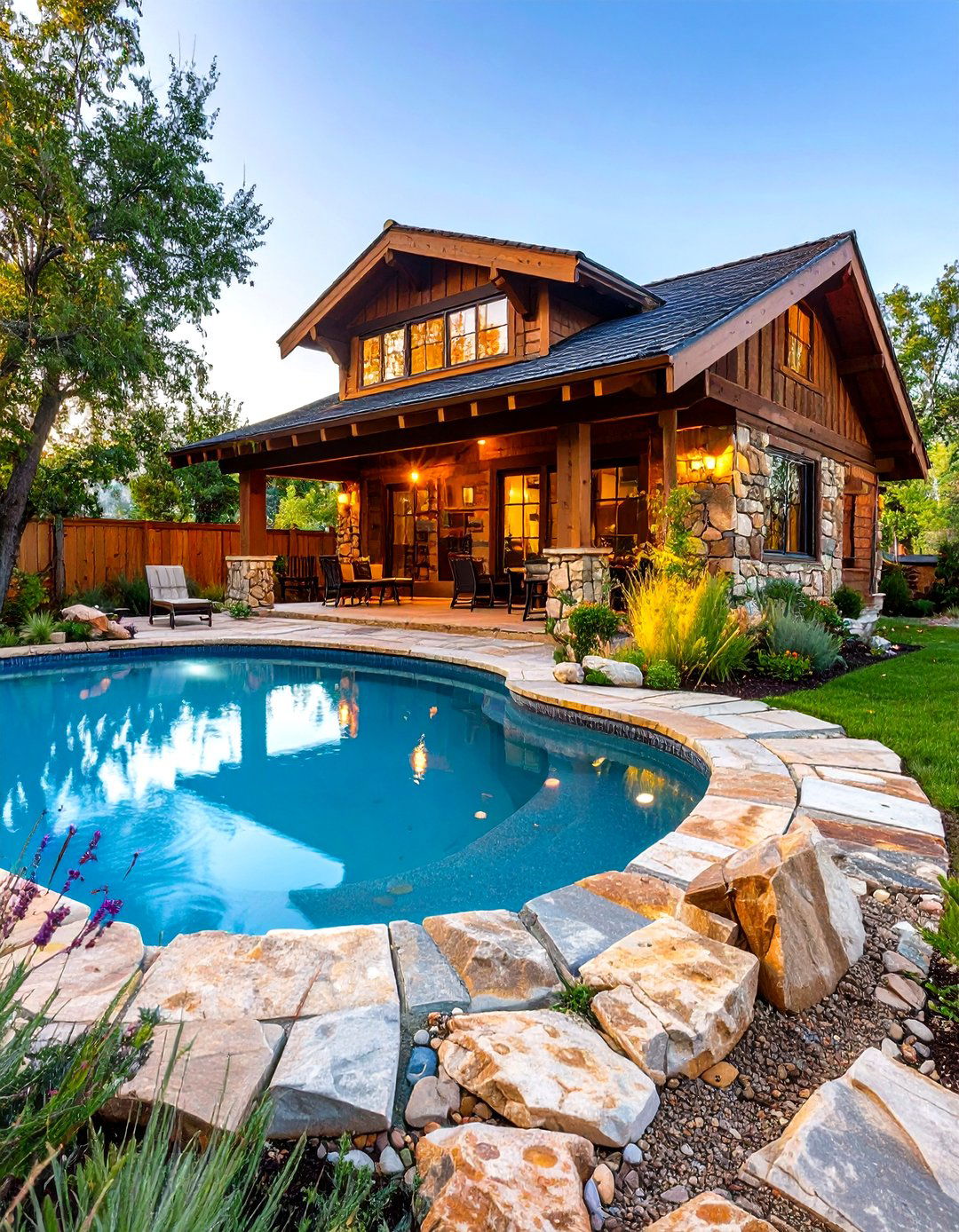 Rustic Pool House with Natural Stone Pathways - 20 Rustic Pool House Ideas