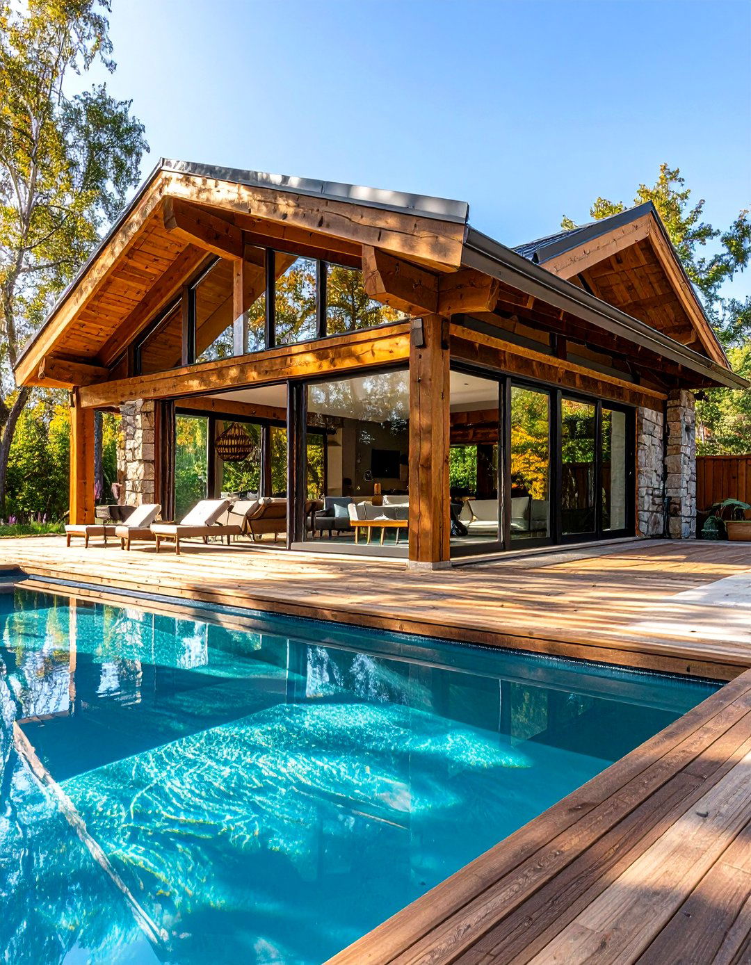 Rustic Pool House with Retractable Glass Walls - 20 Rustic Pool House Ideas