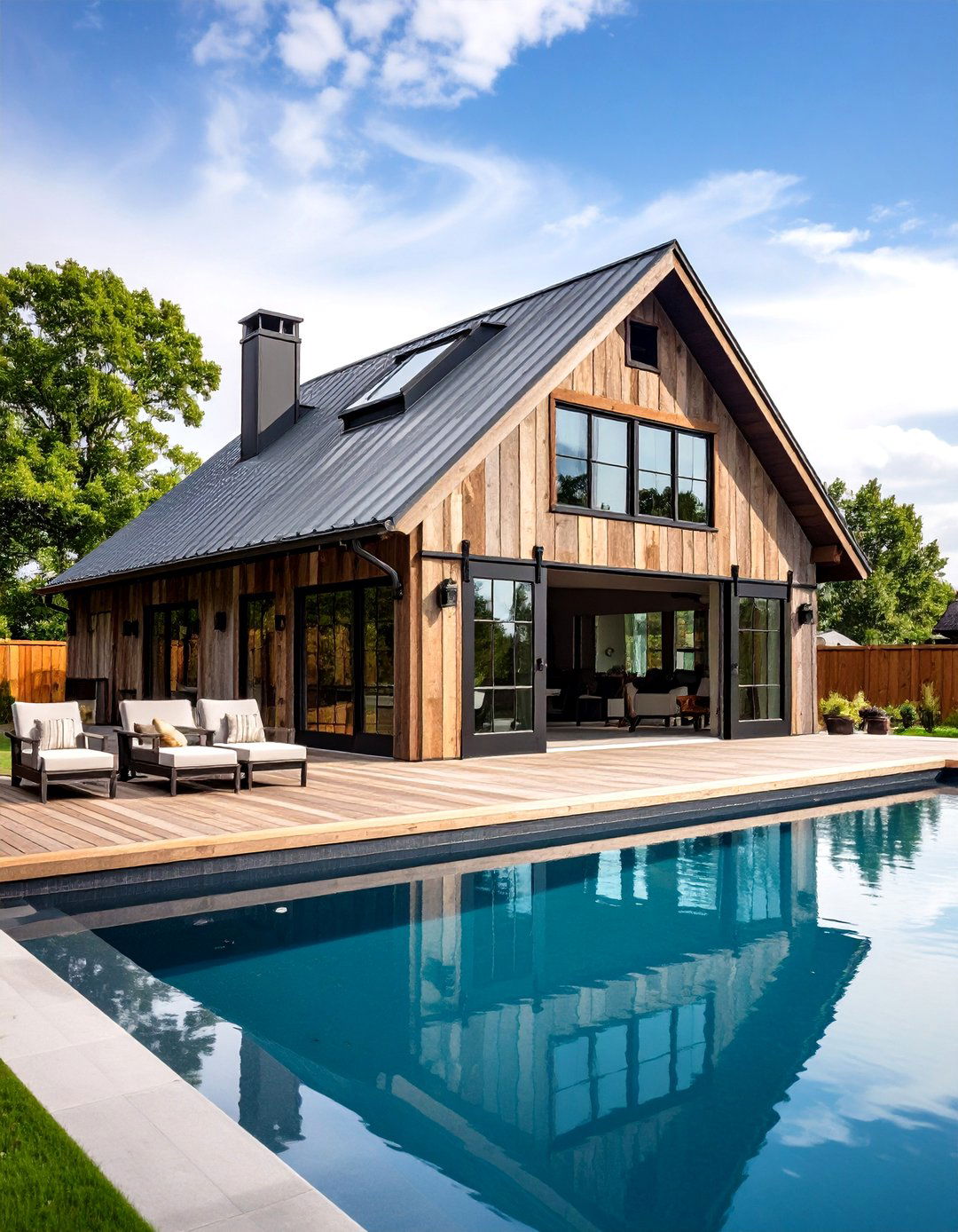 Rustic Pool House with Sliding Barn Doors - 20 Rustic Pool House Ideas