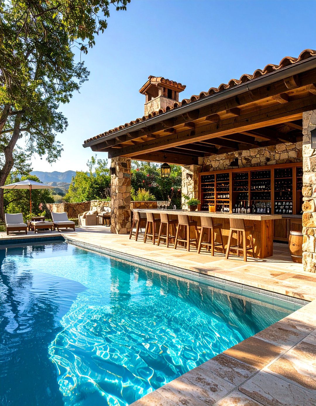 Rustic Pool House with Wine Bar and Tasting Area - 20 Rustic Pool House Ideas