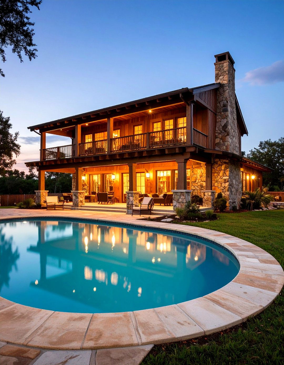 Rustic Pool House with Wraparound Porch - 20 Rustic Pool House Ideas