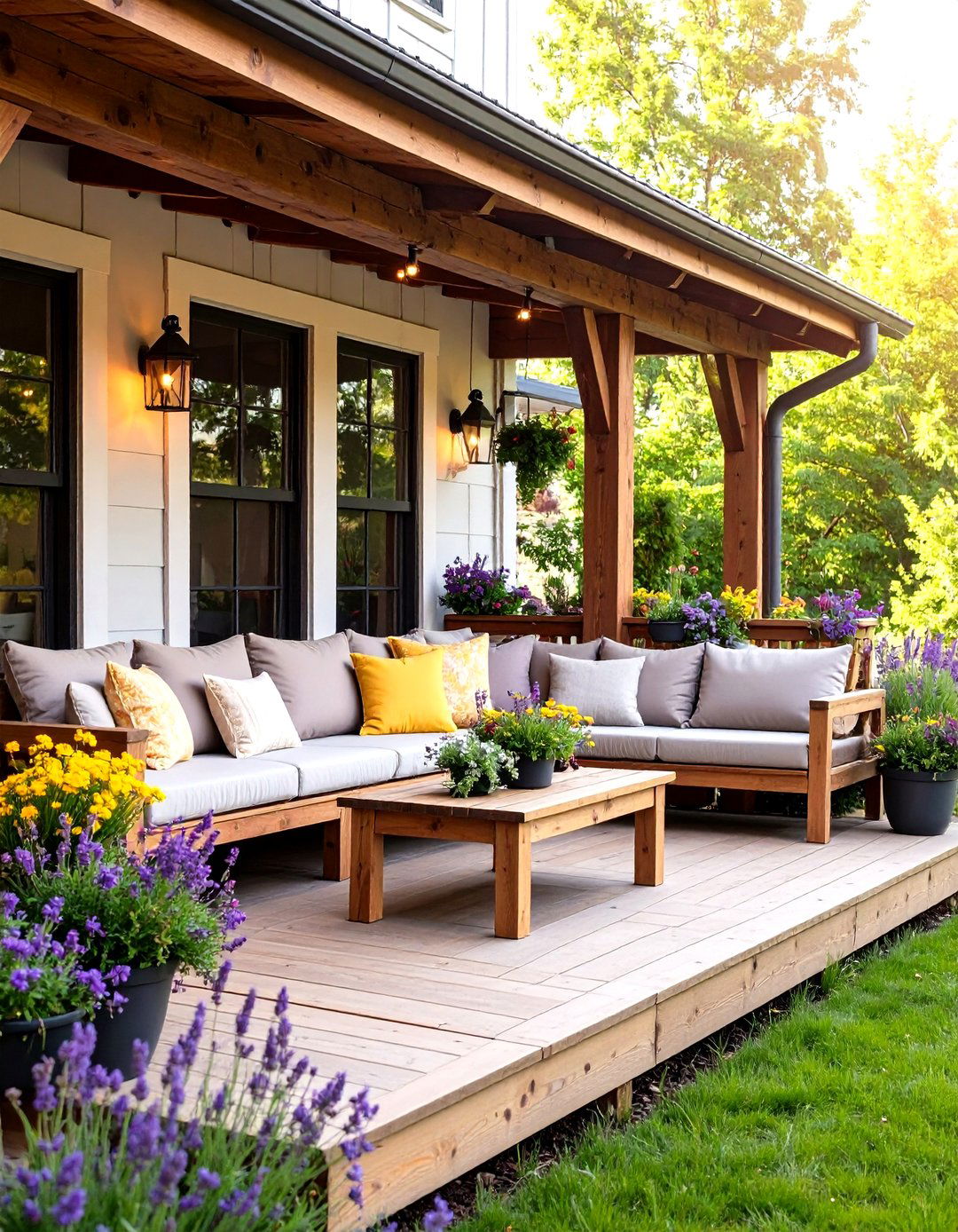 Rustic Porch with Built in Seating - 20 Rustic Porch Ideas