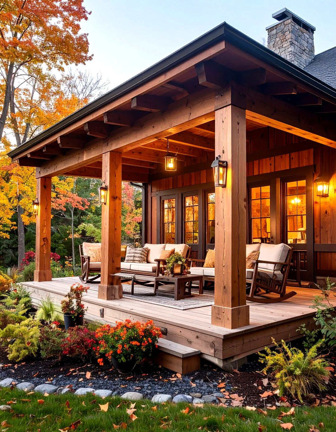 Rustic Porch with Exposed Beam Construction - 20 Rustic Porch Ideas
