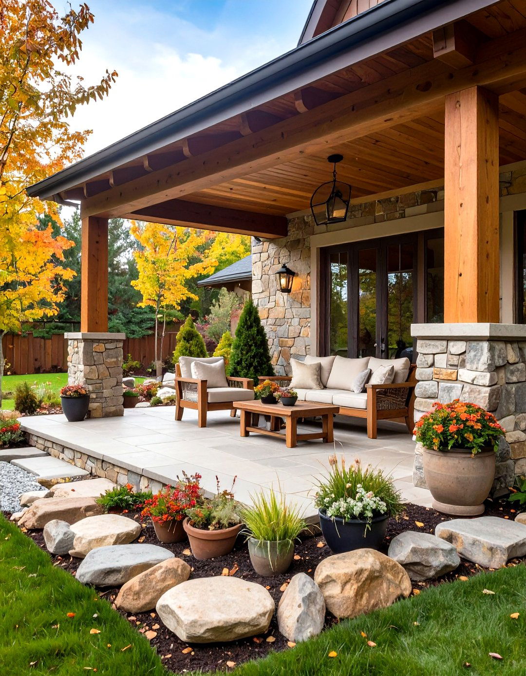 Rustic Porch with Natural Stone Accents - 20 Rustic Porch Ideas