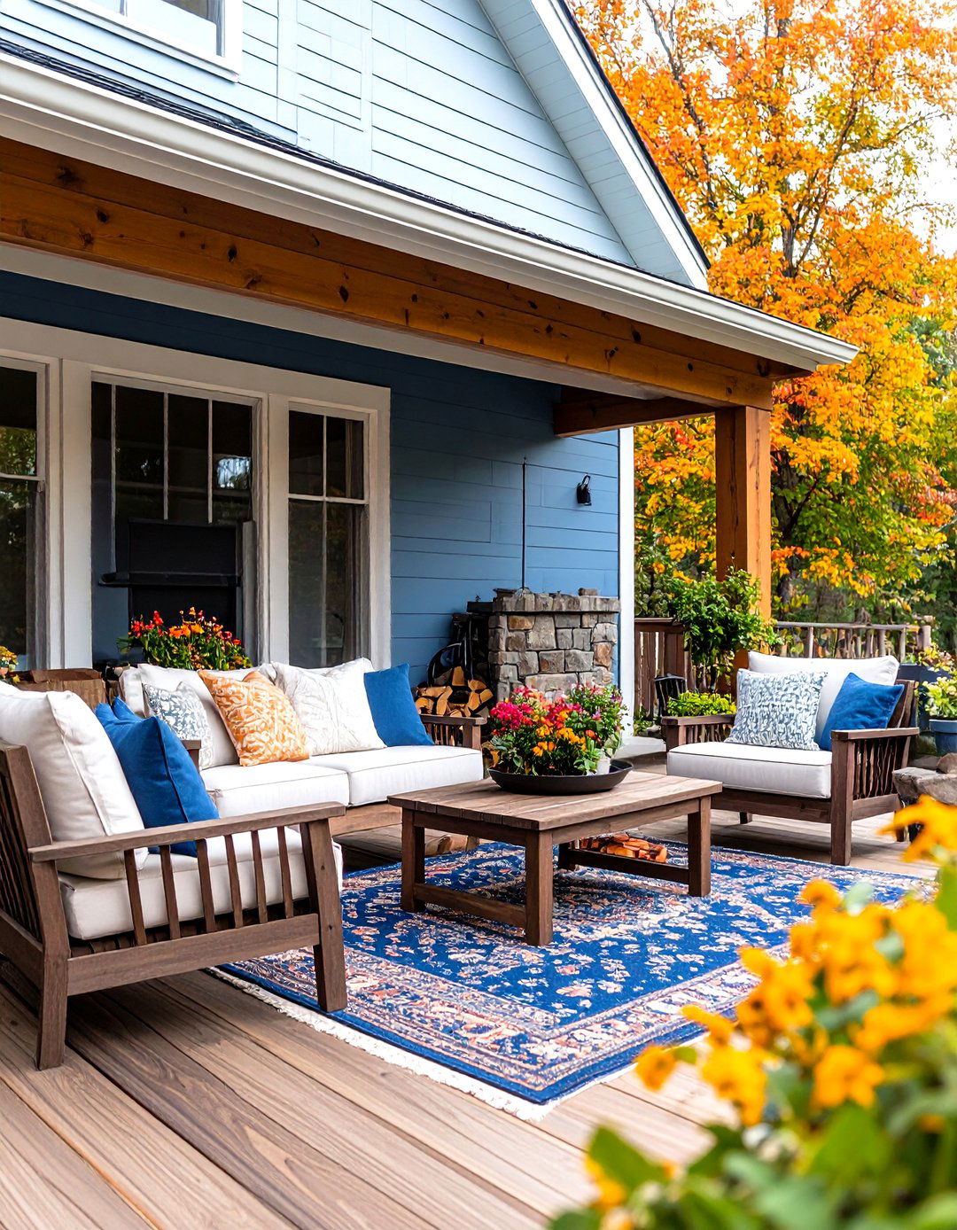 Rustic Porch with Outdoor Fireplace - 20 Rustic Porch Ideas