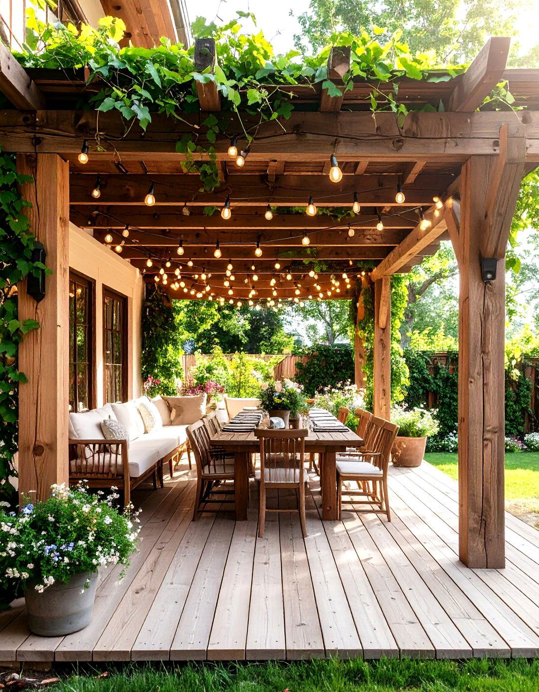 Rustic Porch with Pergola Extension - 20 Rustic Porch Ideas