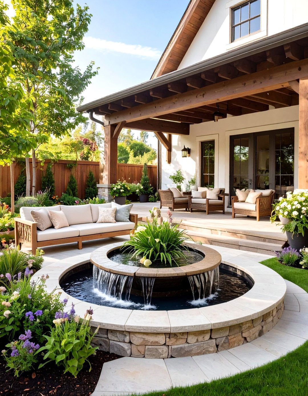 Rustic Porch with Water Feature Integration - 20 Rustic Porch Ideas