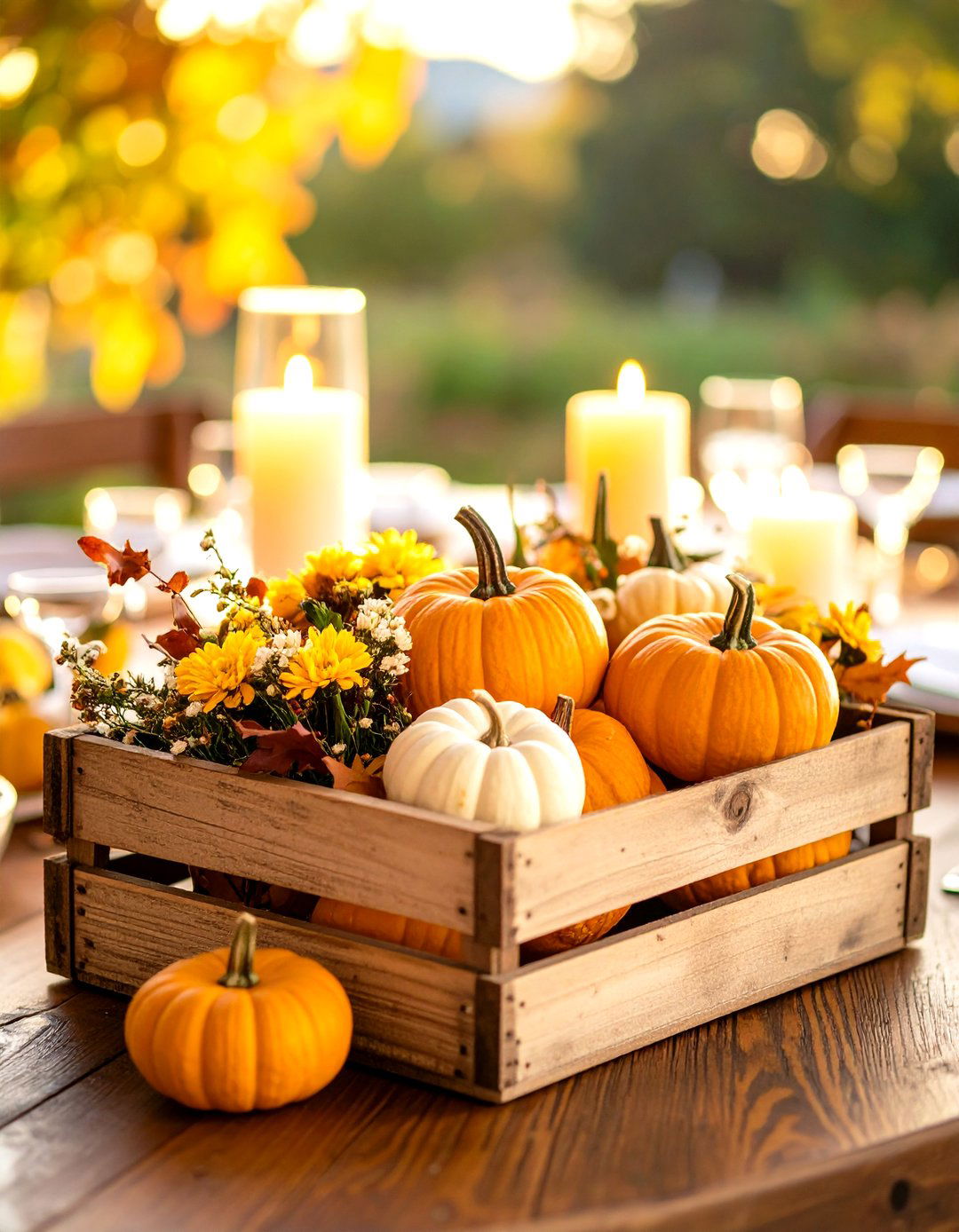 Rustic Pumpkin Crate for Fall - 20 Dining Table Centerpiece Ideas