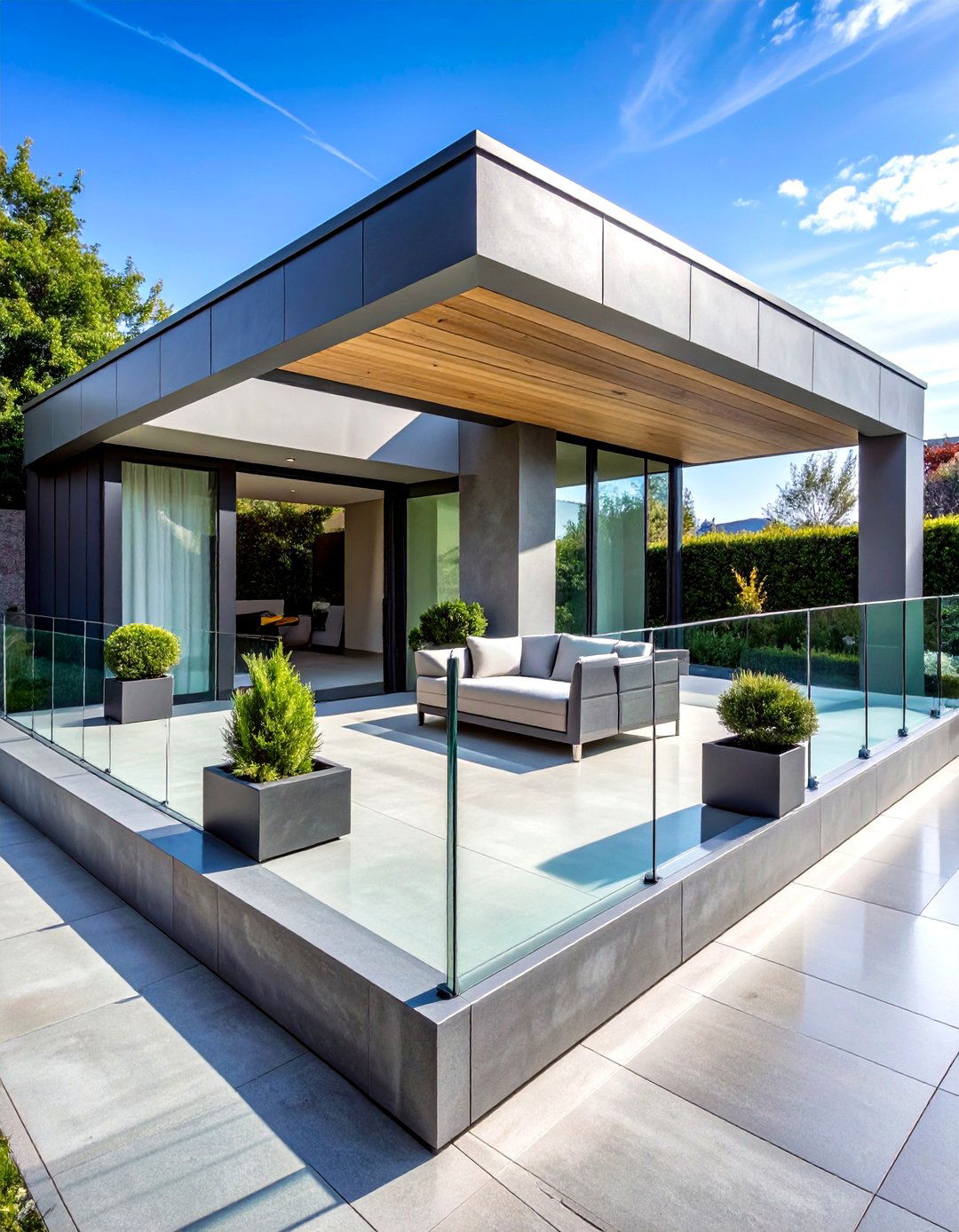 Rustic Raised Concrete Patio with Integrated Seating Walls - 20 Raised Concrete Patio Ideas