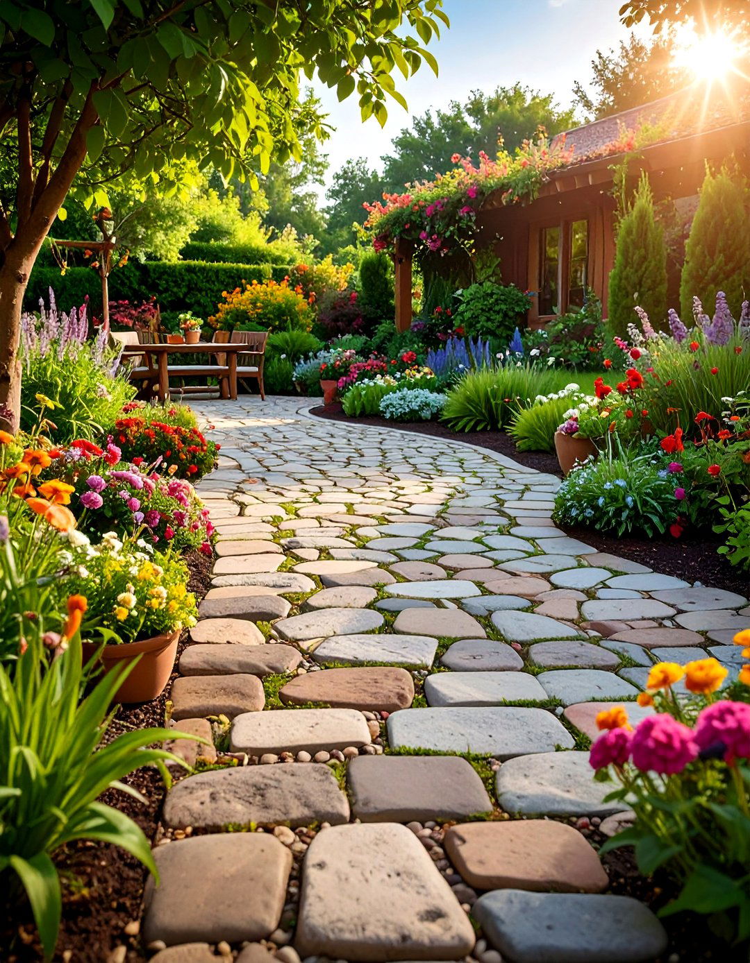 Rustic Random Pattern Cobblestone Patio - 20 cobblestone patio ideas