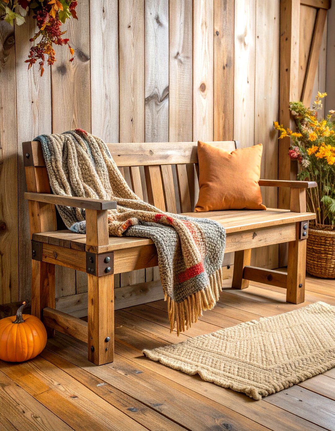 Rustic Reclaimed Barnwood Front Porch Bench - 20 Front Porch Bench Ideas