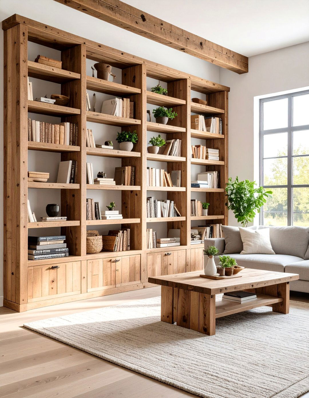 Rustic Reclaimed Wood Bookcases Around Window - 20 Bookcases Around Window Design Ideas
