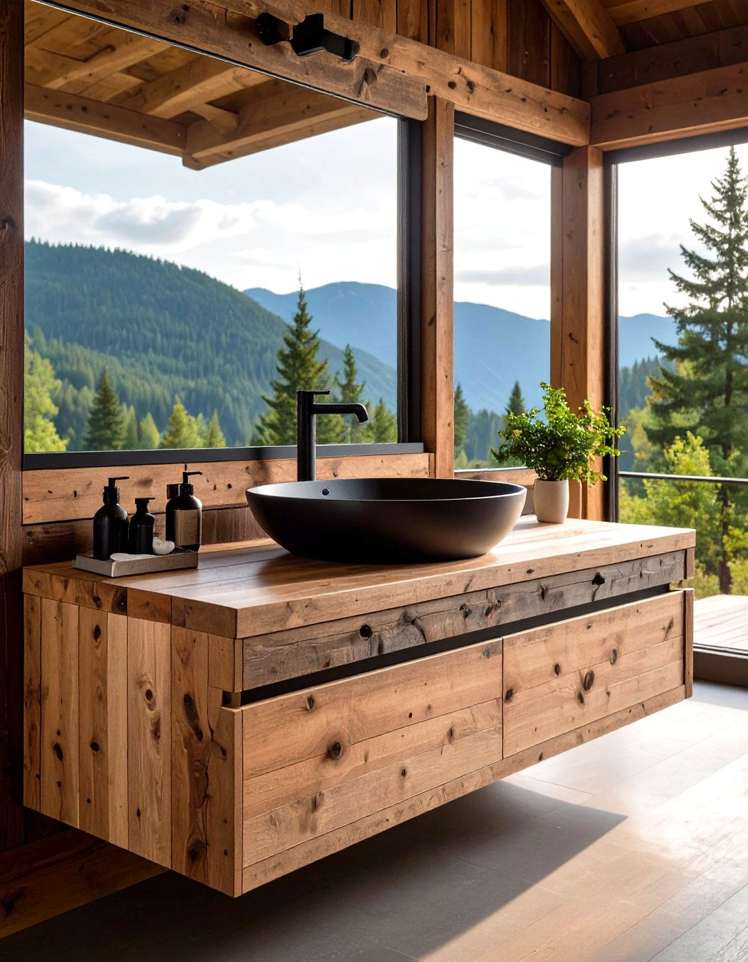 Rustic Reclaimed Wood Floating Vanity Tells a Story - 20 Floating Vanity Bathroom Ideas