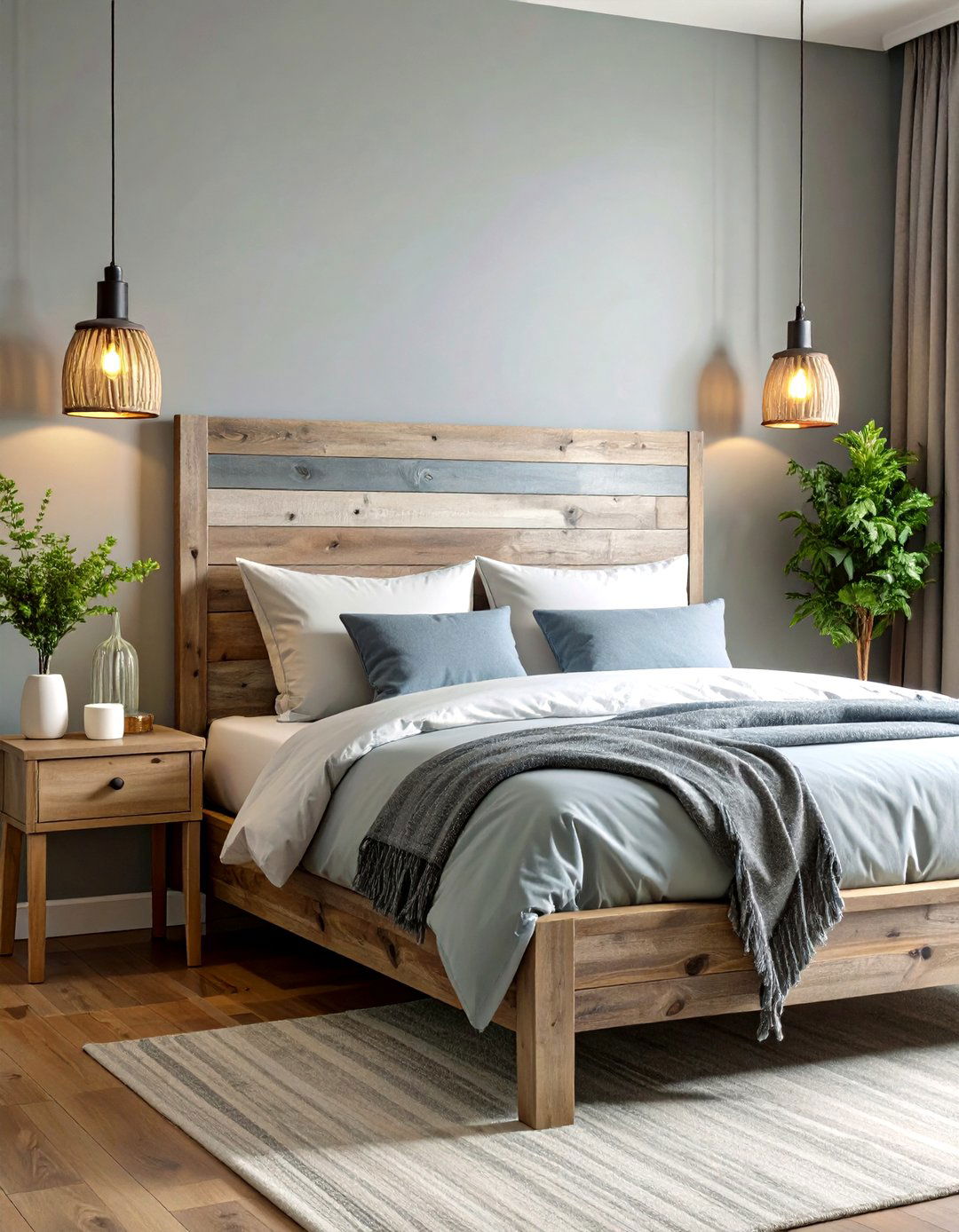 Rustic Reclaimed Wood Grey Headboard - 20 Grey Headboard Bedroom Ideas