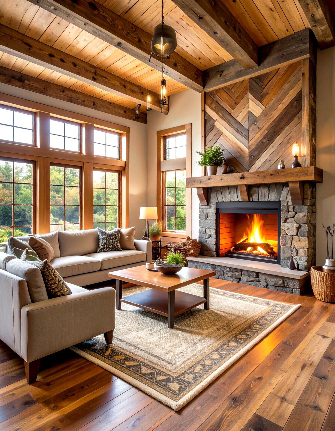 Rustic Reclaimed Wood Wood Stove Surround - 20 Wood Stove Surround Ideas