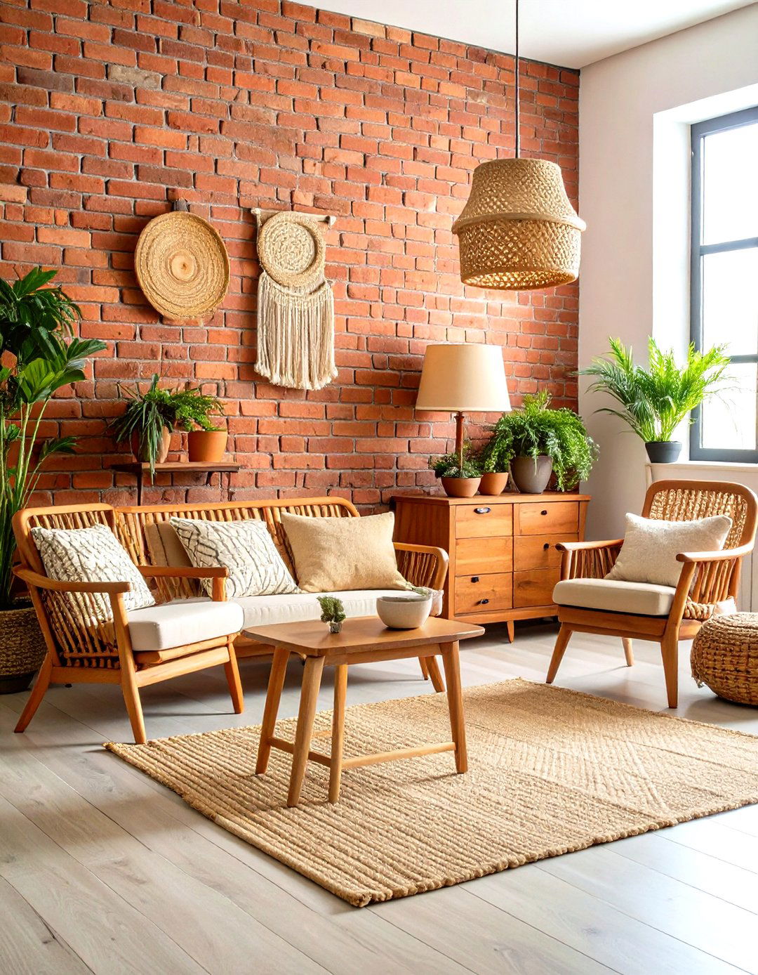 Rustic Red Brick Feature Wall - 20 Red Living Room Ideas