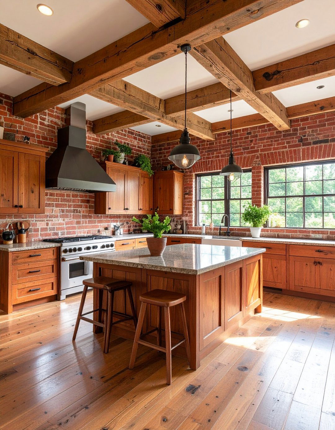 Rustic Red Brick Kitchen Cabin Retreat - 20 Red Brick Kitchen Ideas