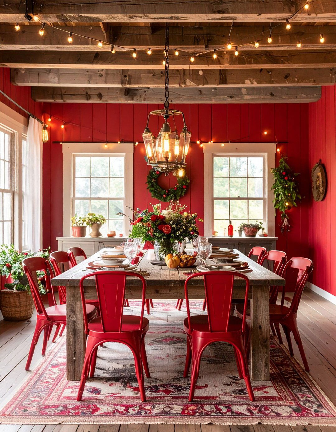 Rustic Red Farmhouse Dining Room - 20 Red Dining Room Ideas