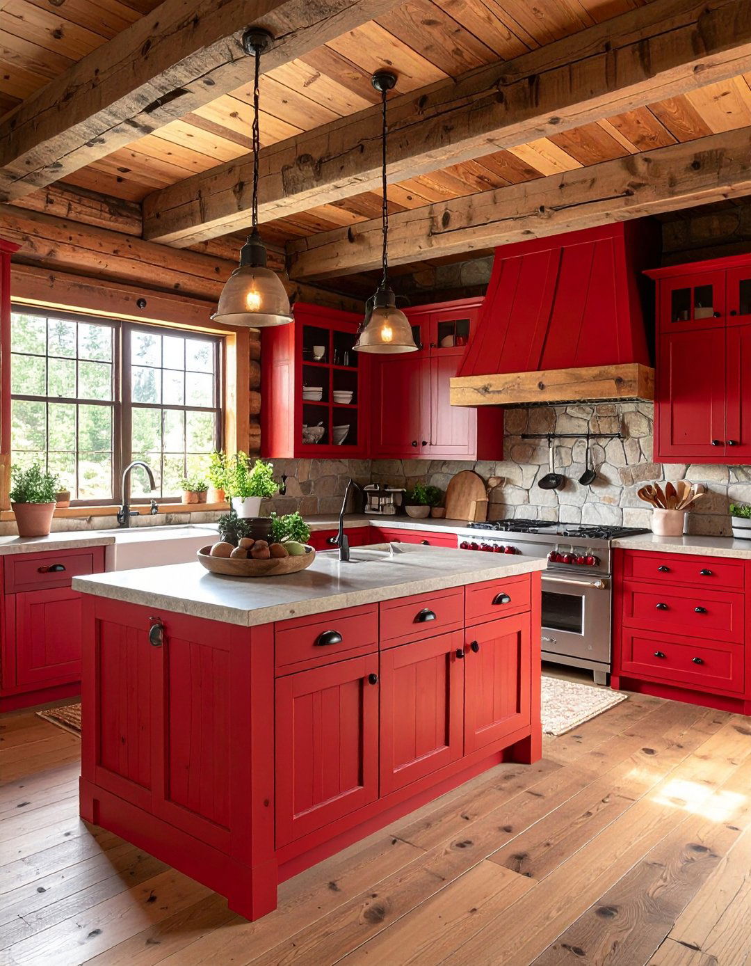 Rustic Red Kitchen Cabin Design - 20 Red Kitchens