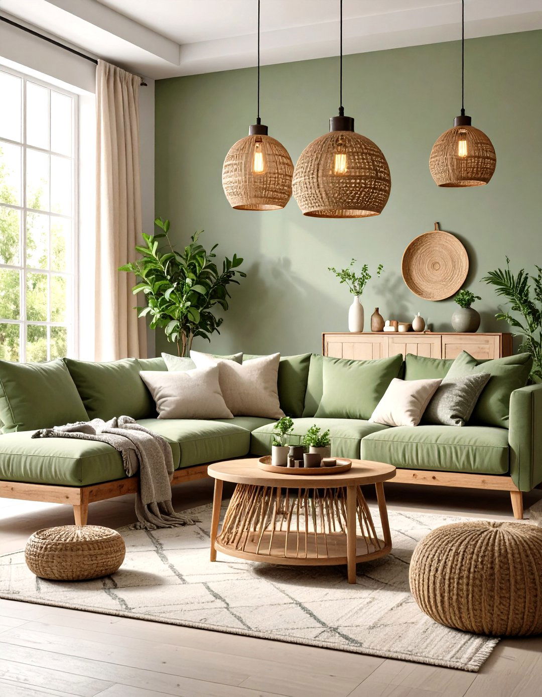 Rustic Sage Green Living Room with Mason Jar Lighting - 20 Rustic Sage Green Living Room Ideas