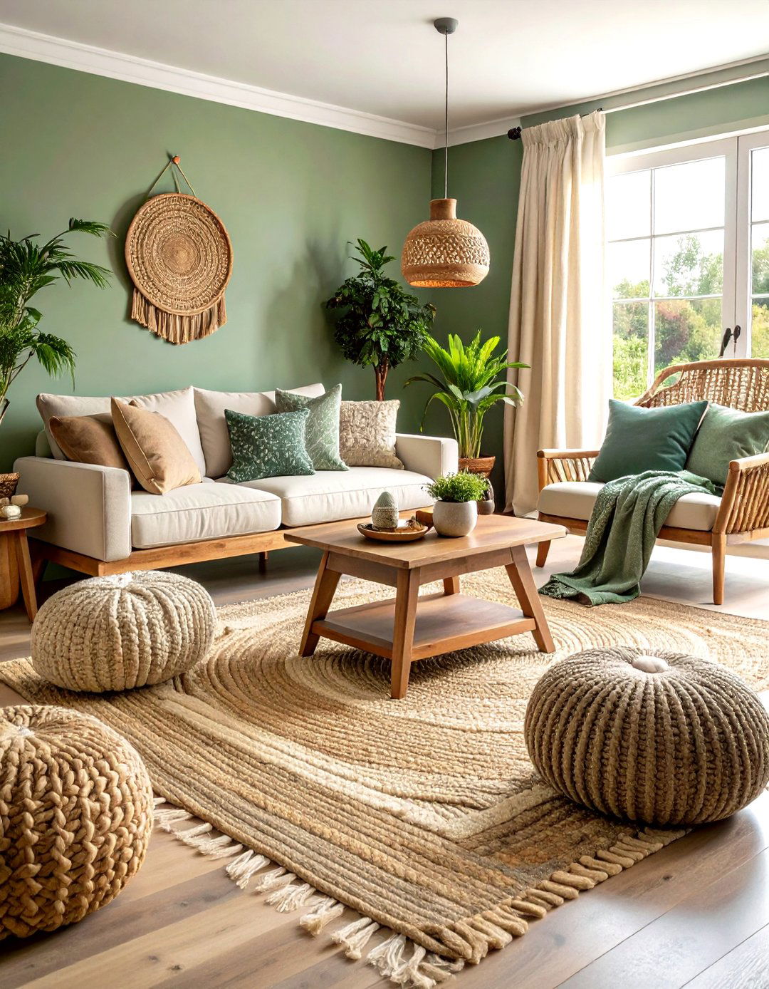 Rustic Sage Green Living Room with Natural Fiber Textiles - 20 Rustic Sage Green Living Room Ideas