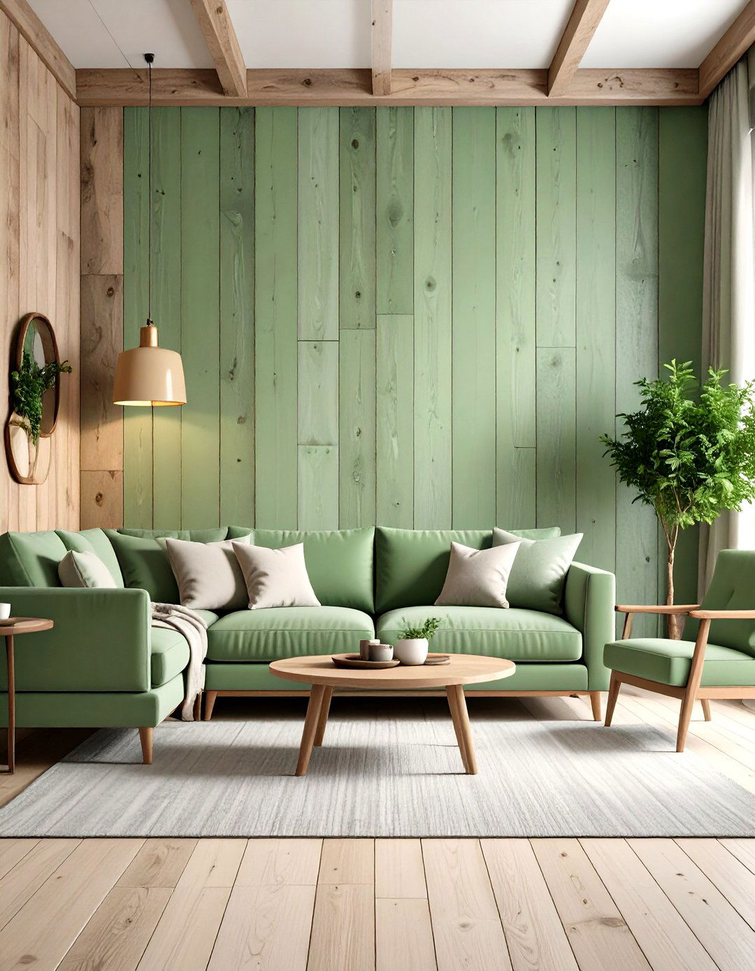 Rustic Sage Green Living Room with Reclaimed Barn Wood Feature Wall - 20 Rustic Sage Green Living Room Ideas
