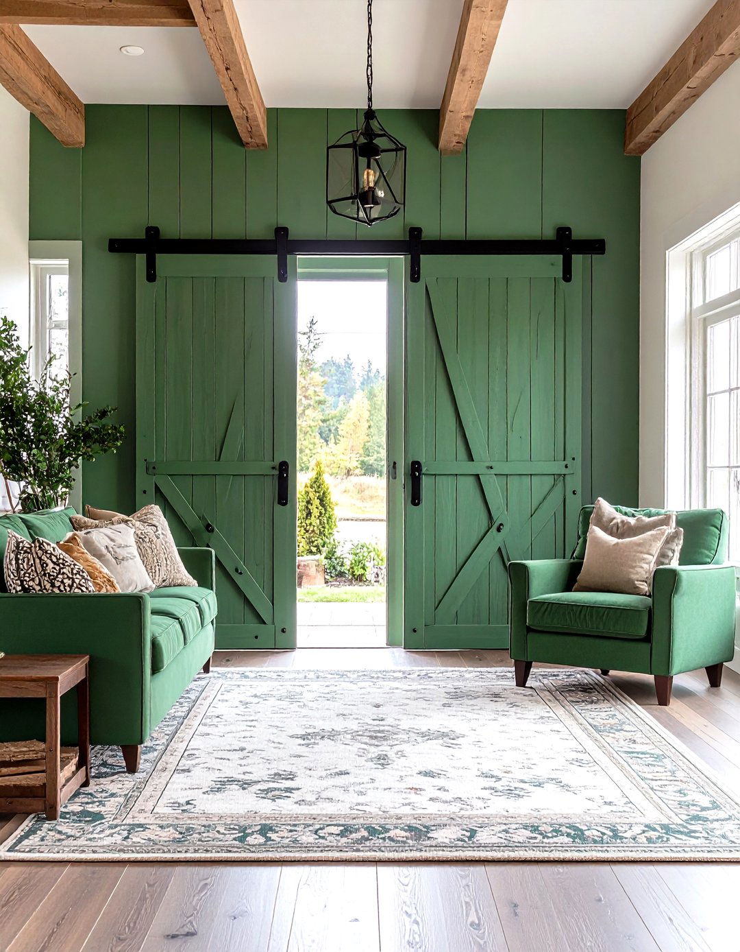 Rustic Sage Green Living Room with Sliding Barn Doors - 20 Rustic Sage Green Living Room Ideas