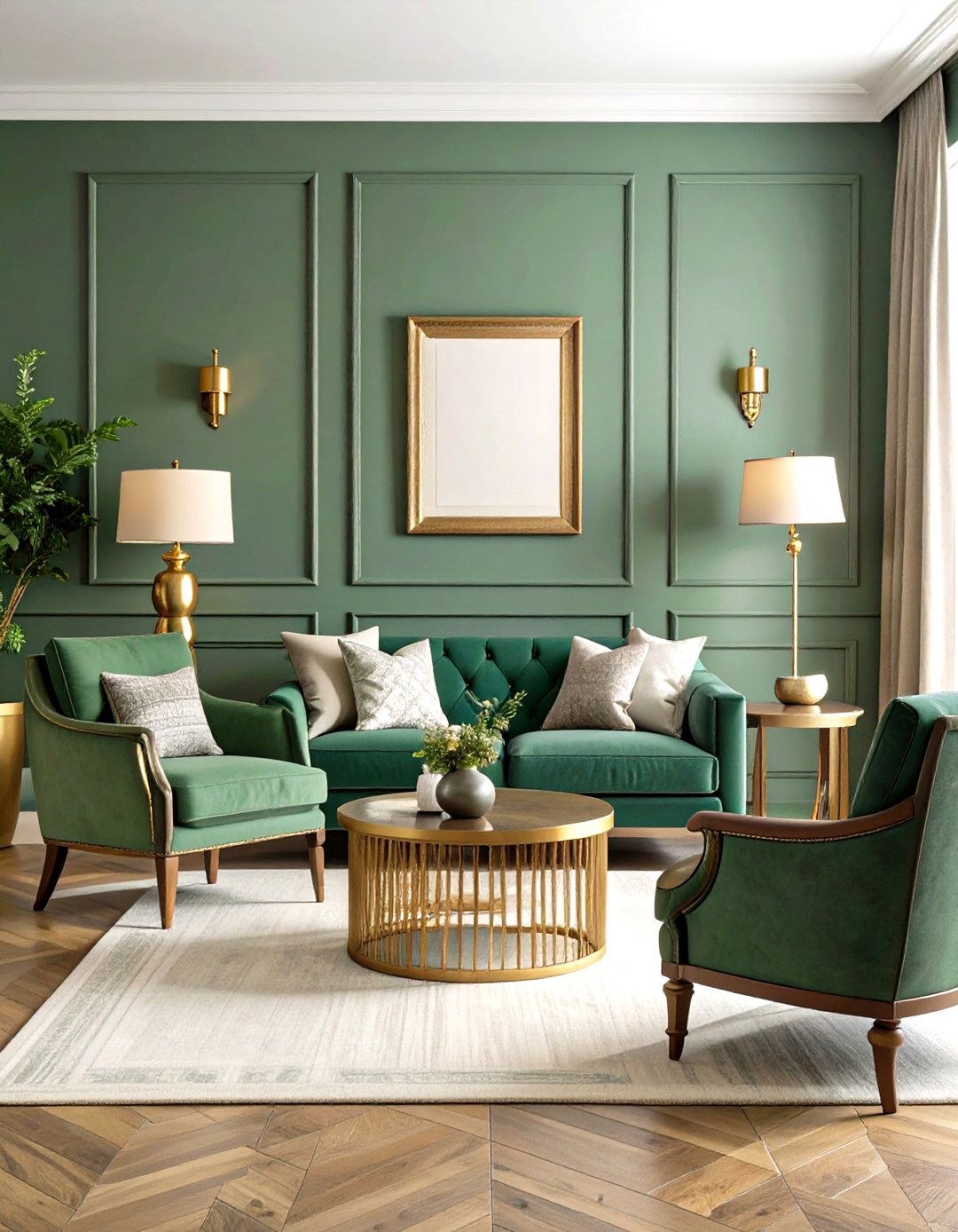 Rustic Sage Green Living Room with Vintage Brass Accents - 20 Rustic Sage Green Living Room Ideas
