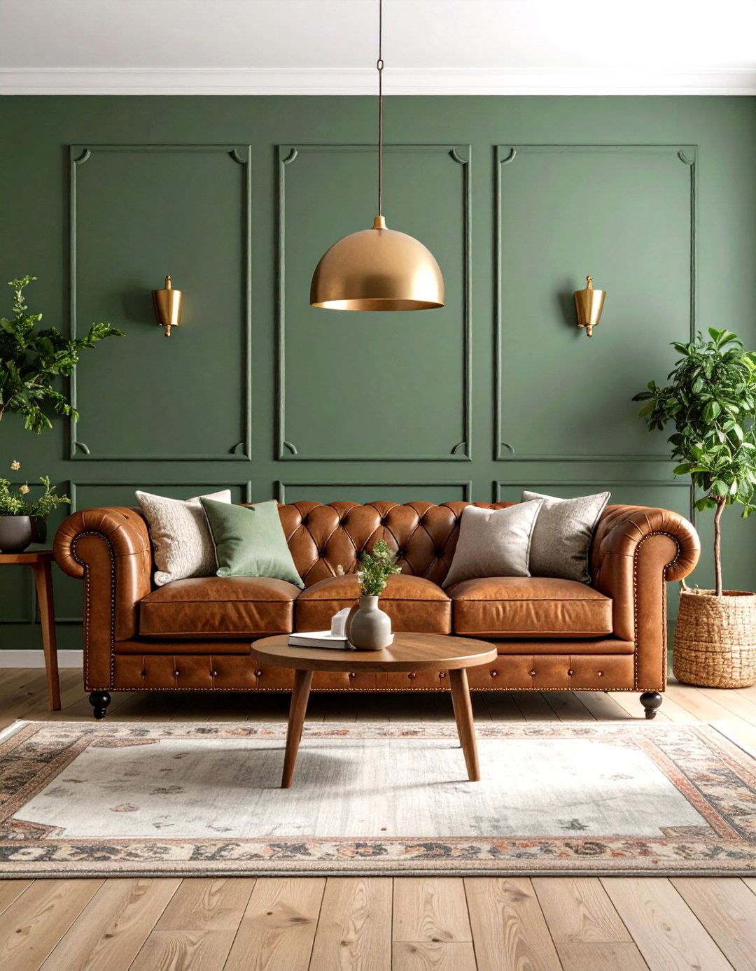 Rustic Sage Green Living Room with Vintage Leather Furniture - 20 Rustic Sage Green Living Room Ideas