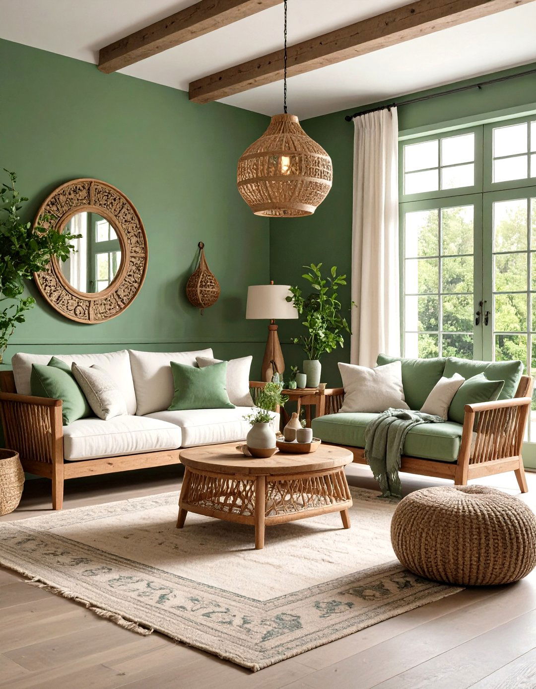 Rustic Sage Green Living Room with Vintage Window Frame Decor - 20 Rustic Sage Green Living Room Ideas