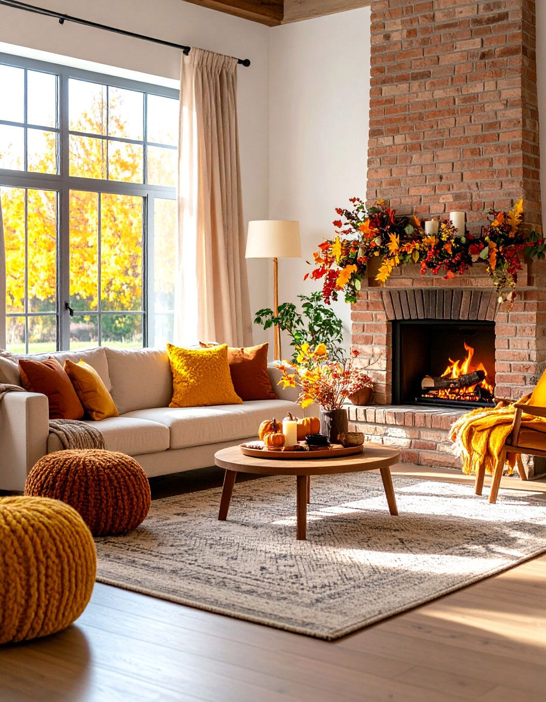 Rustic Seasonal Living Room With a Brick Fireplace - 20 Rustic Living Room With a Brick Fireplace Ideas