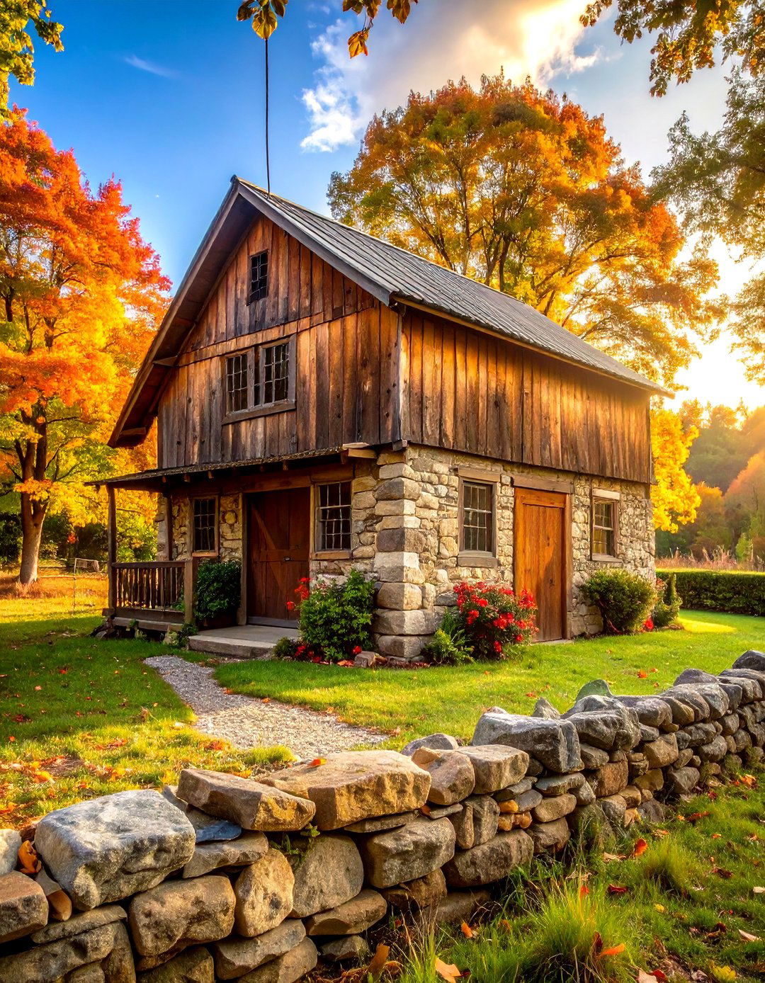 Rustic Stone Base Greenhouse Shed Hybrid - 20 Greenhouse and Shed Combo Ideas
